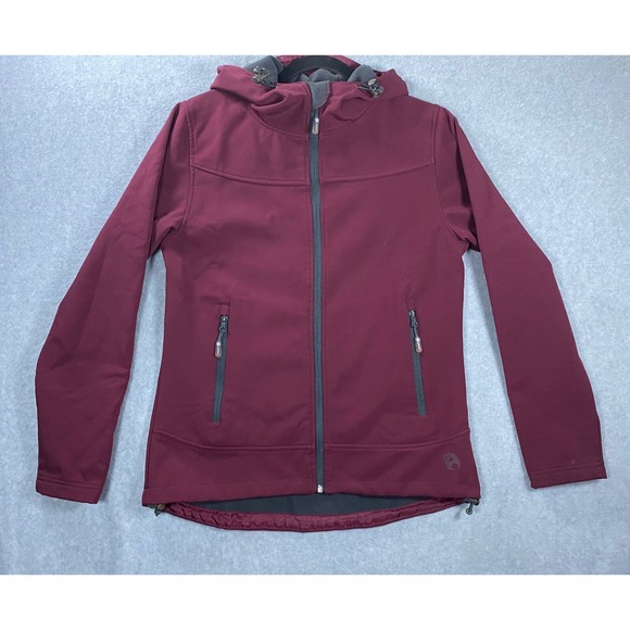 Kiwistuff Softshell Jacket Women's Small Burgundy Hooded Full Zip Fleece Lined - Picture 1 of 16